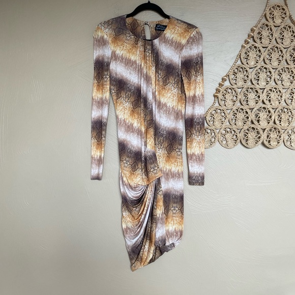 Torn by Ronny Kobo Snakeskin Print Body Con Ruched Mini Dress, Size Small - Picture 9 of 12